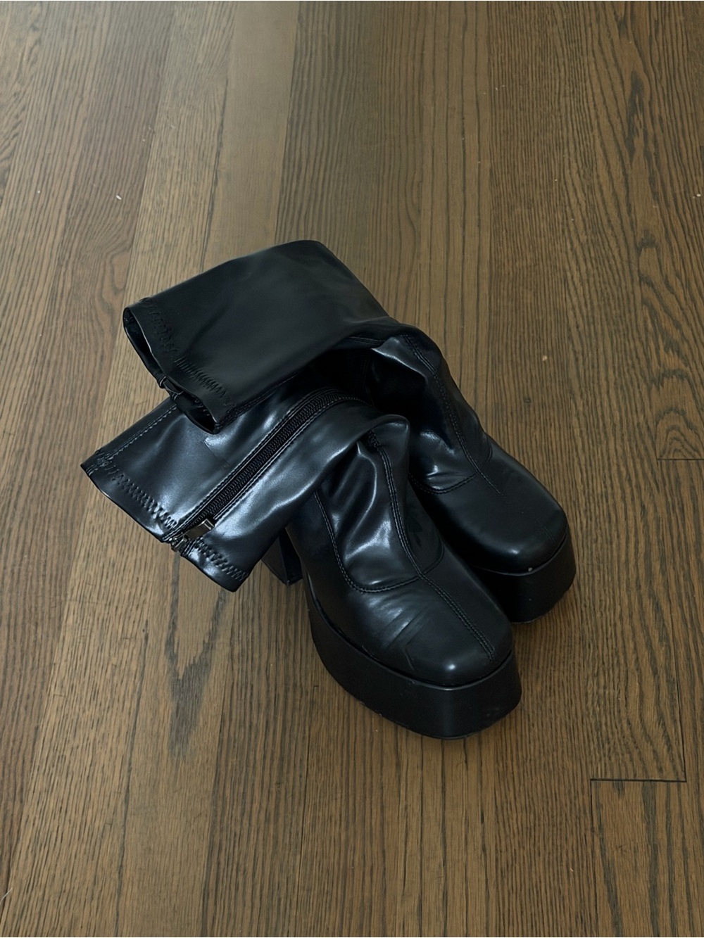 Black Platform Block Heel Mid-Calf Boots - Picture 5 of 6